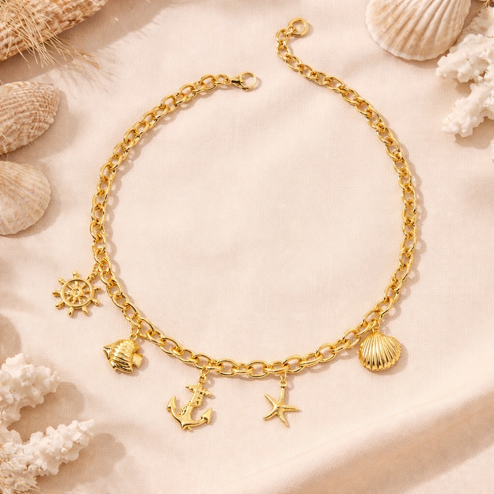 ION Plated Yellow Gold Stainless Steel “Under the Sea” Charm Necklace 18–20”